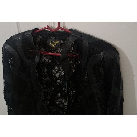 Vintage Kanar Womens xlarge black leather and lace Patchwork Sheer Jacket - Picture 9 of 9